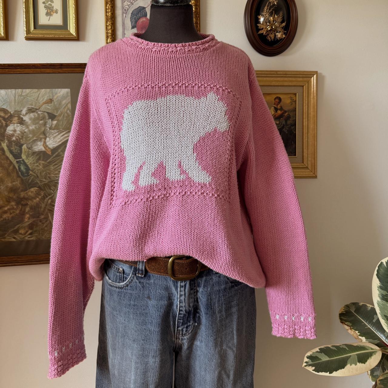 Pink polar bear chunky knit sweater (L)