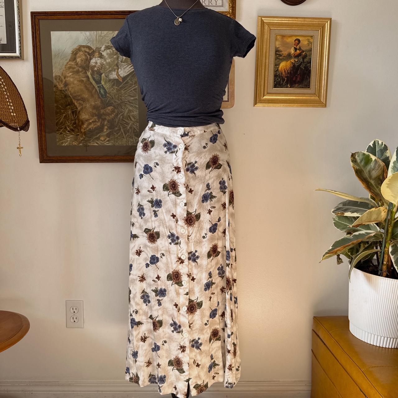 90s cream floral maxi skirt (S)