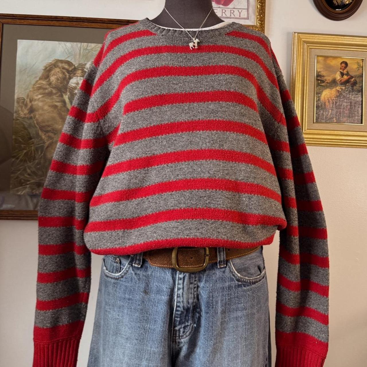 Cherry red striped knit sweater (XL)