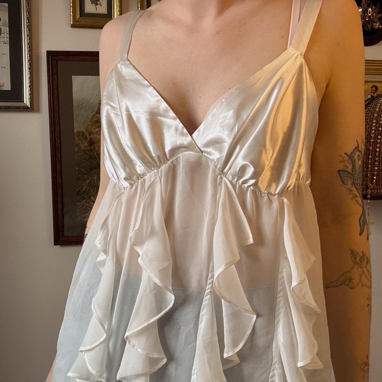 Cream ruffle sheer tank (L)
