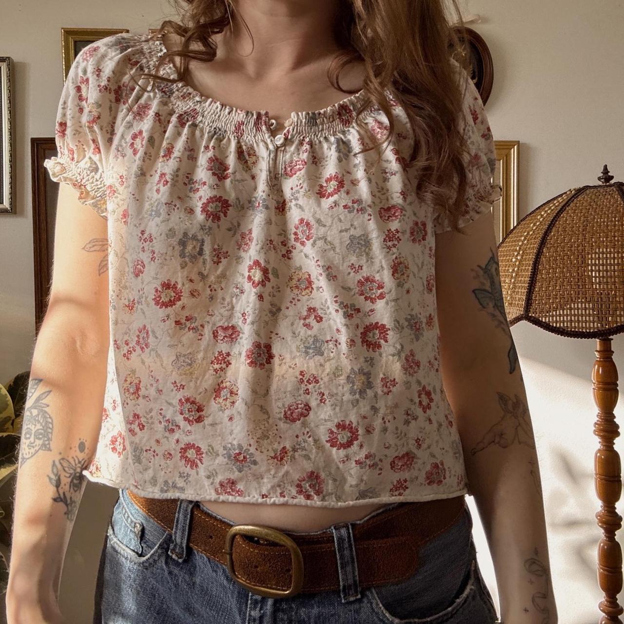 Cream floral milkmaid top (L)