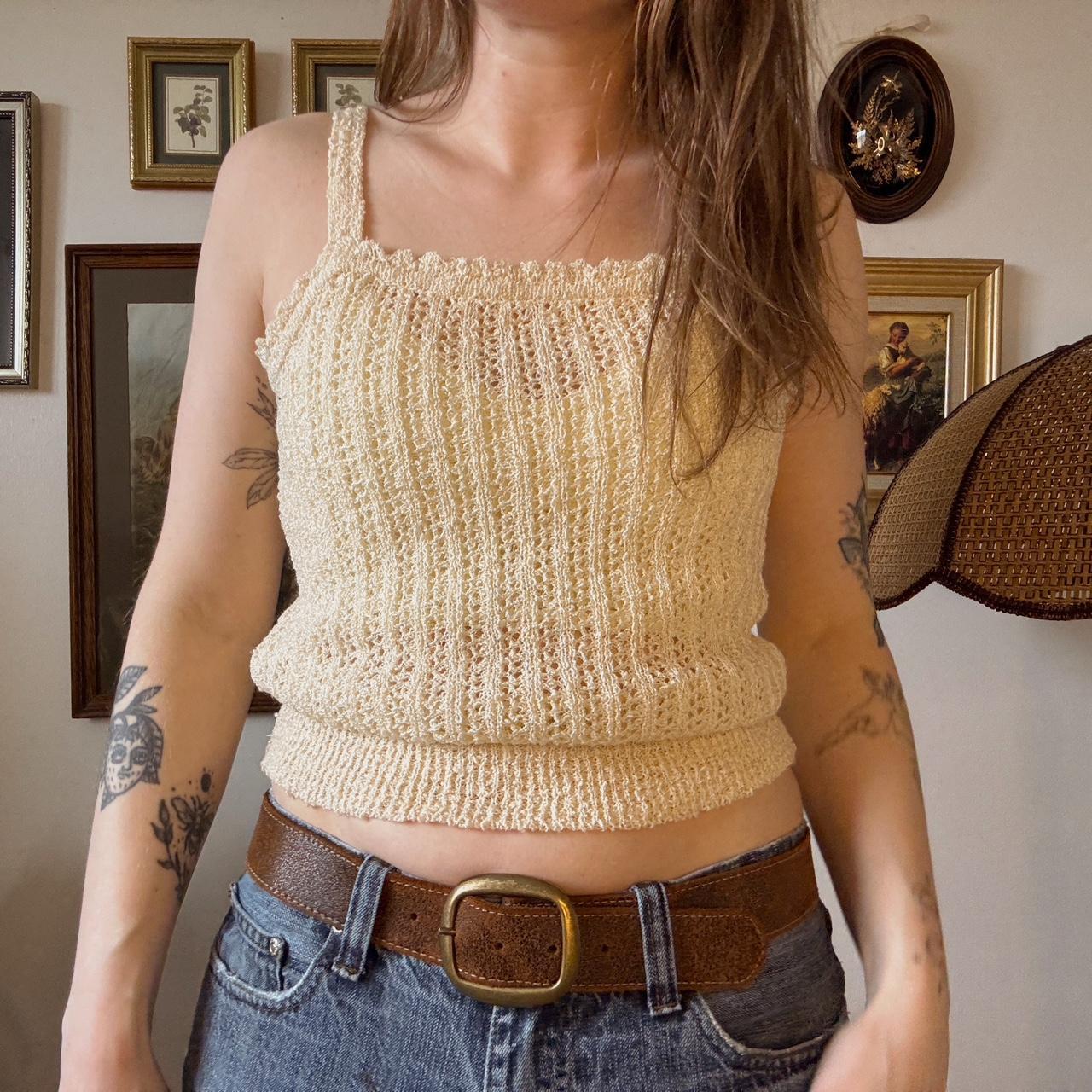 Cream crochet knit tank (S)