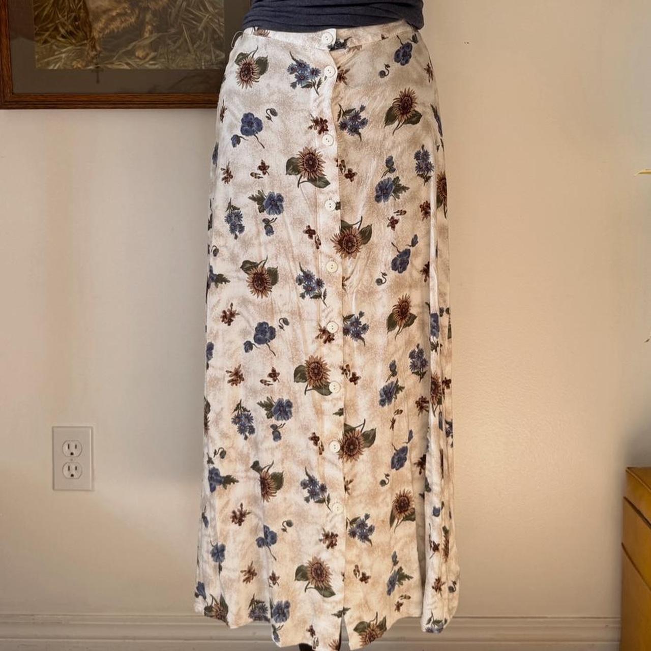 90s cream floral maxi skirt (S)