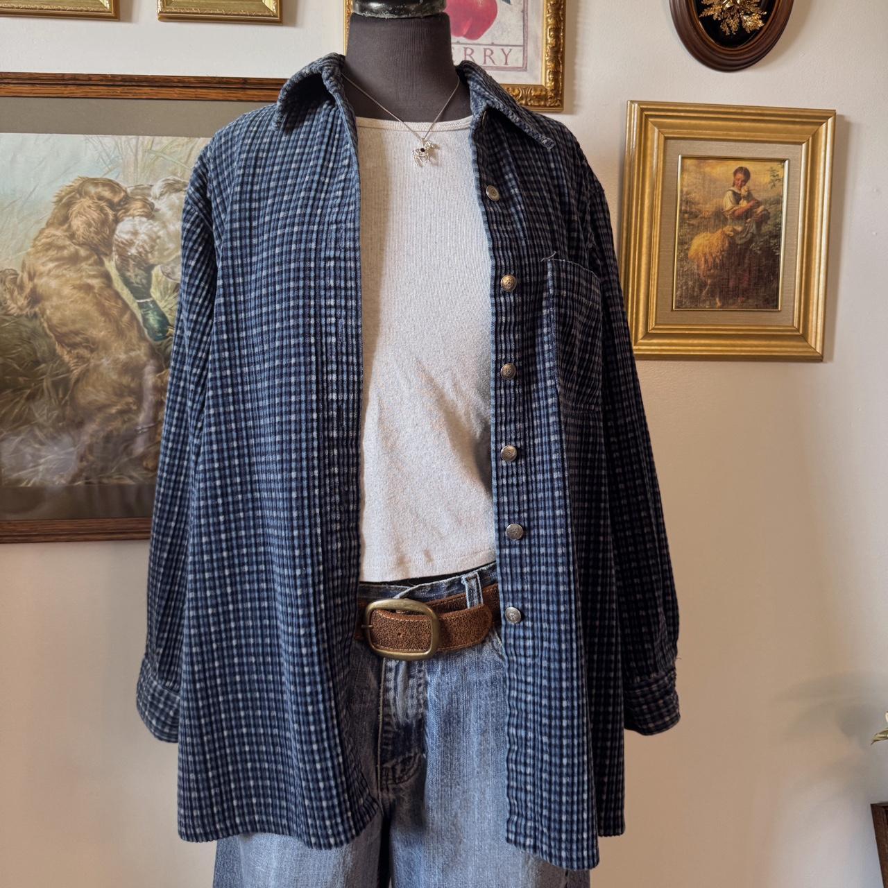 Blue plaid soft button up (S)