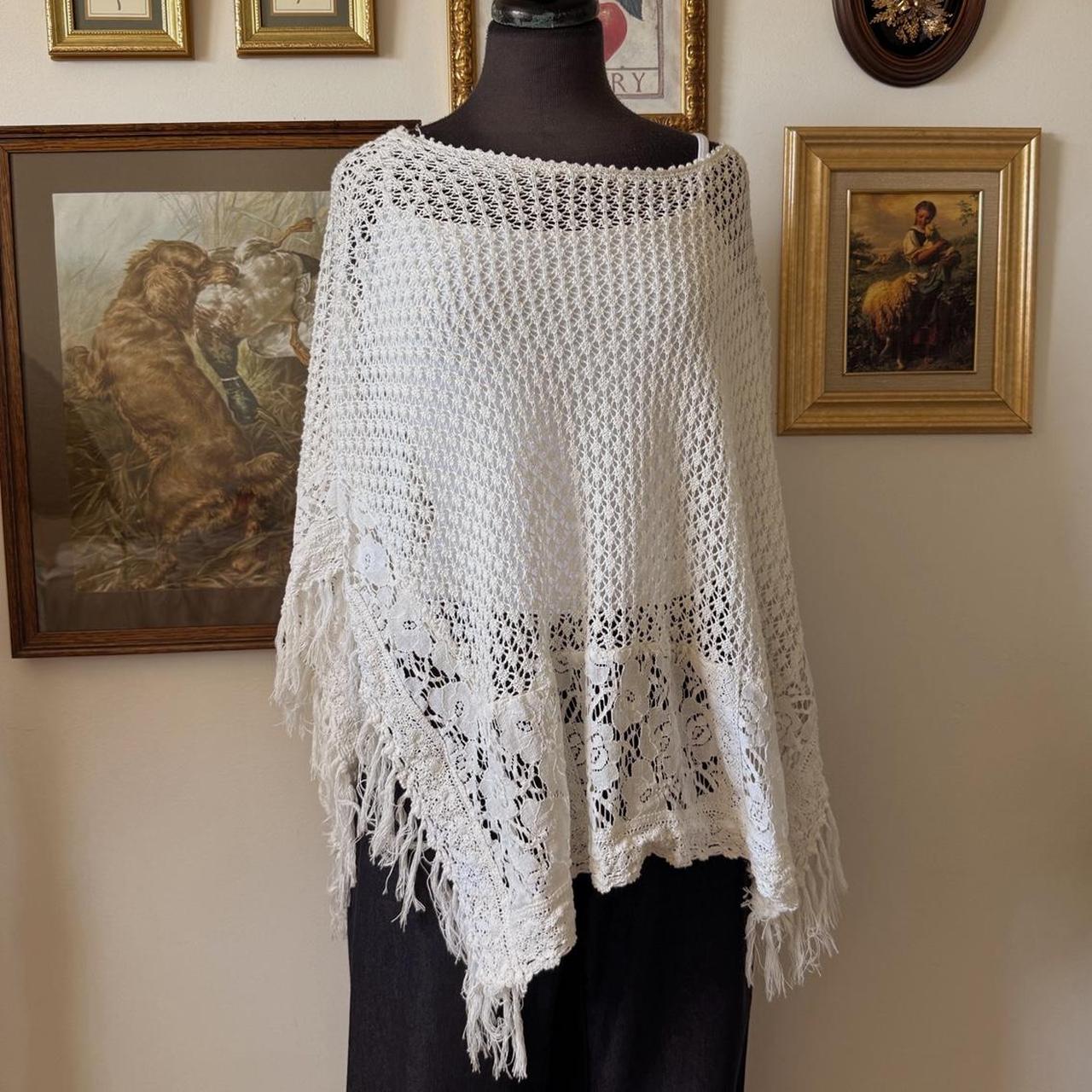 Cream crochet knit poncho