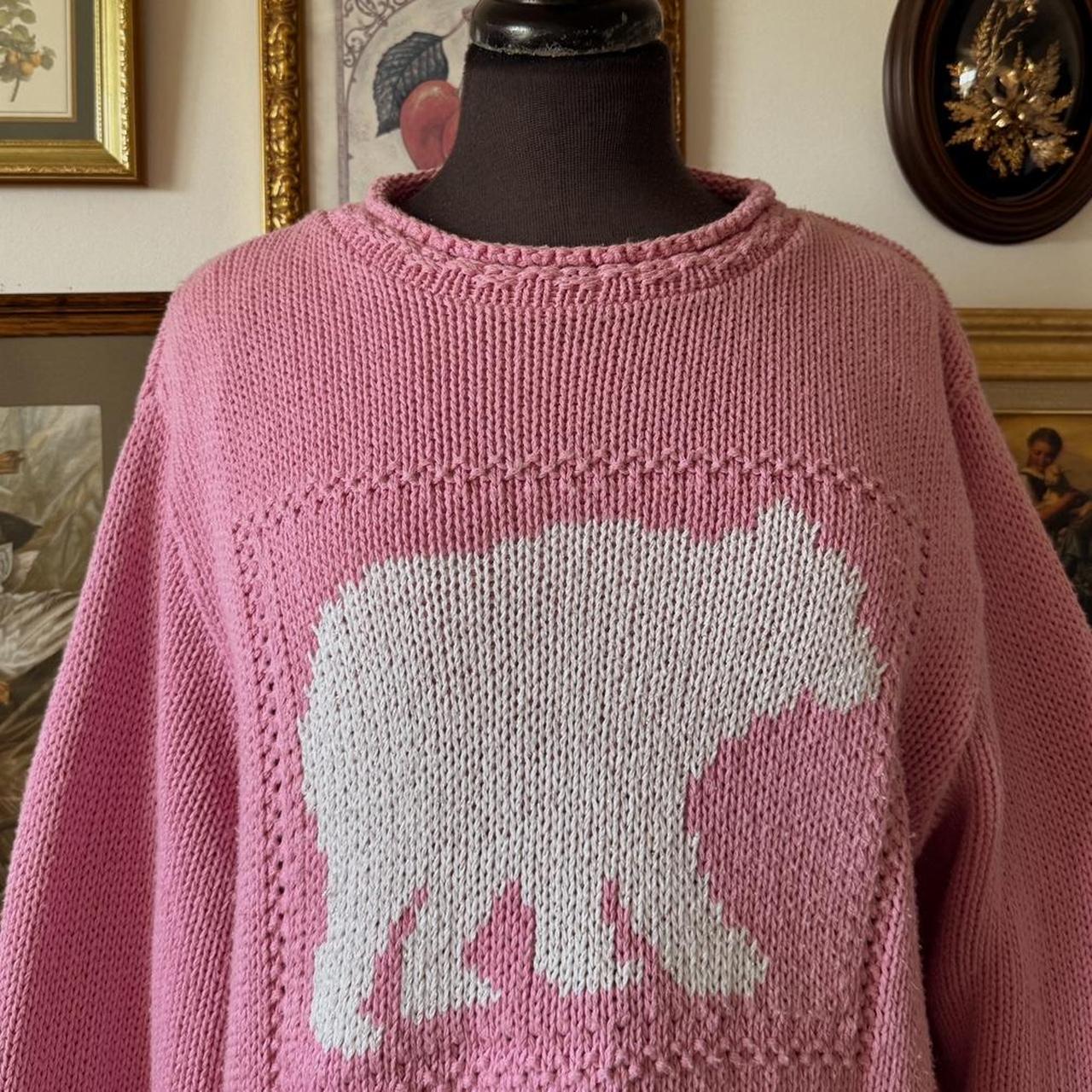 Pink polar bear chunky knit sweater (L)