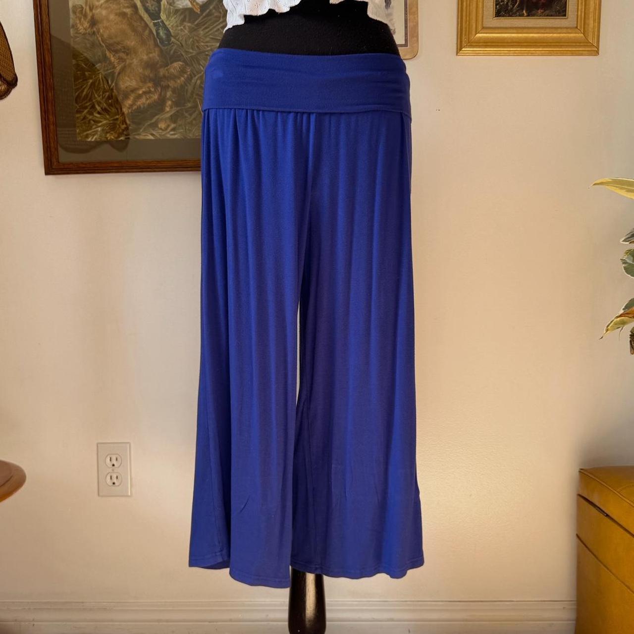 Electric blue fold over waist flowy pants (M)