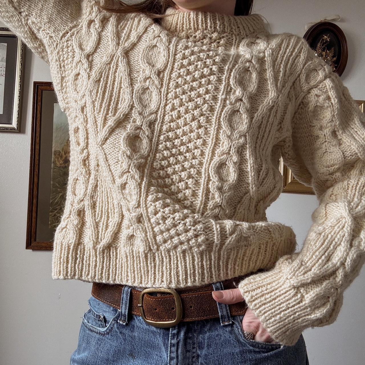 Cream wool fisherman cable knit (S)