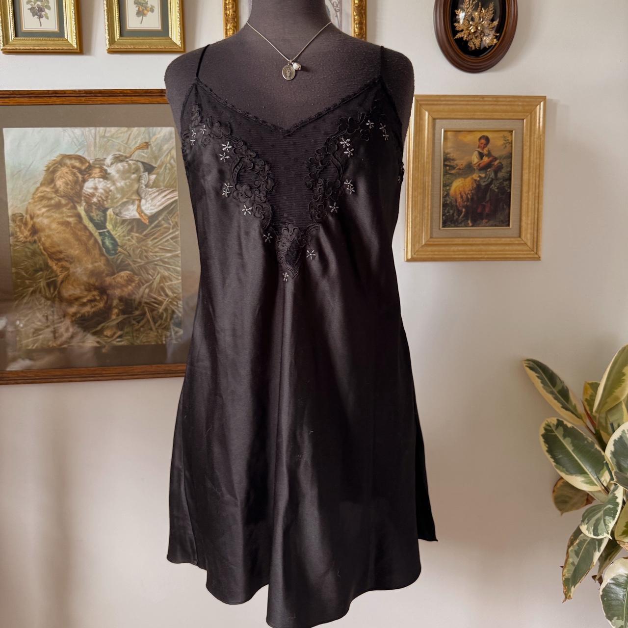 Black satin slip dress (L)