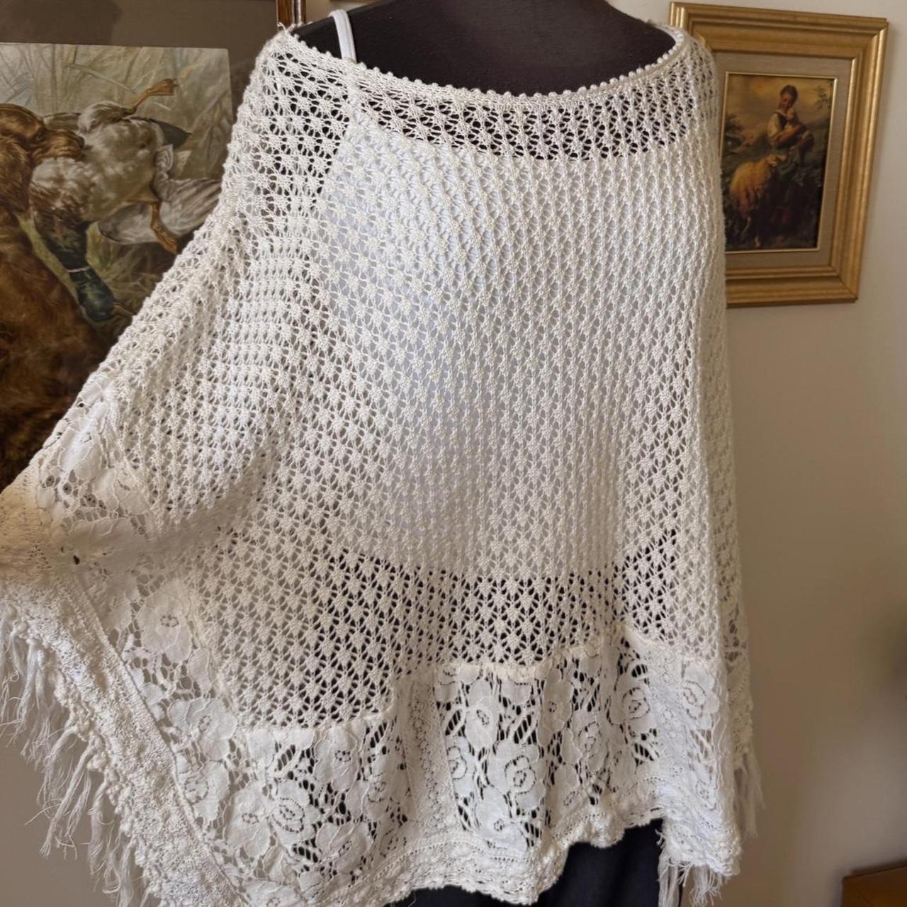 Cream crochet knit poncho