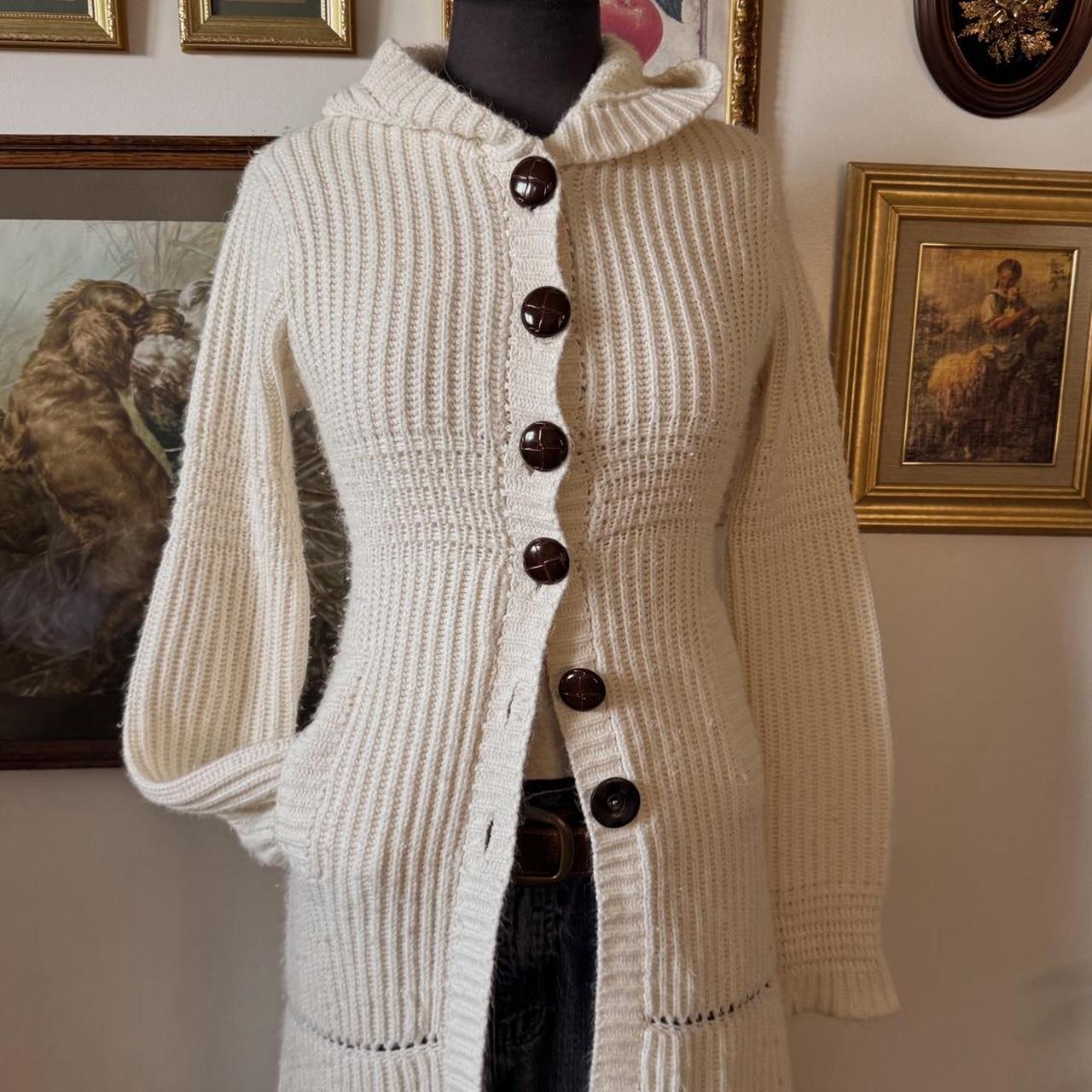 Y2K cream knit long cardigan (S)
