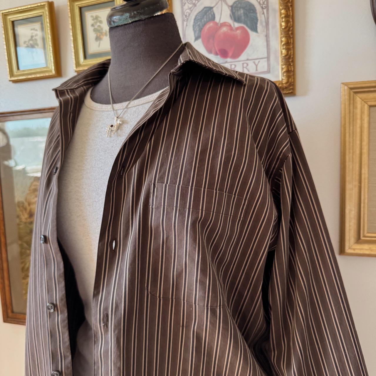 Brown striped button up shirt (M)