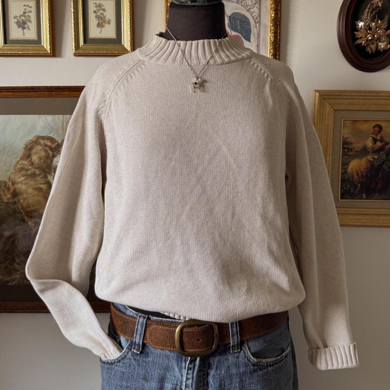 Cream cotton knit mock neck sweater (L)