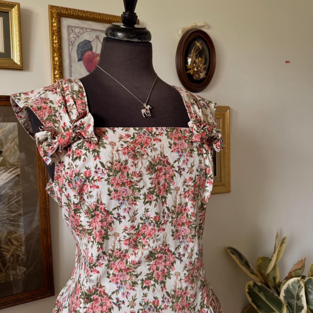 Floral 80s drop waist dress (L)