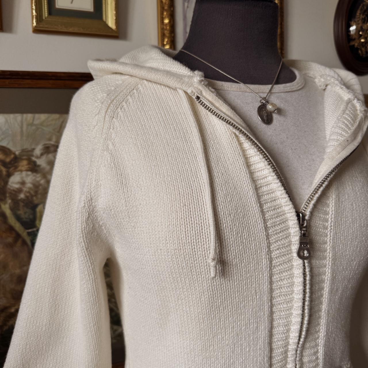Cream white cotton knit hoodie (M)