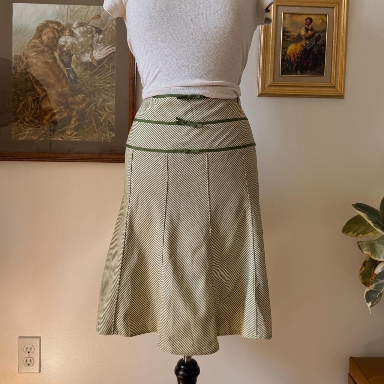 Y2K green striped midi skirt (S)