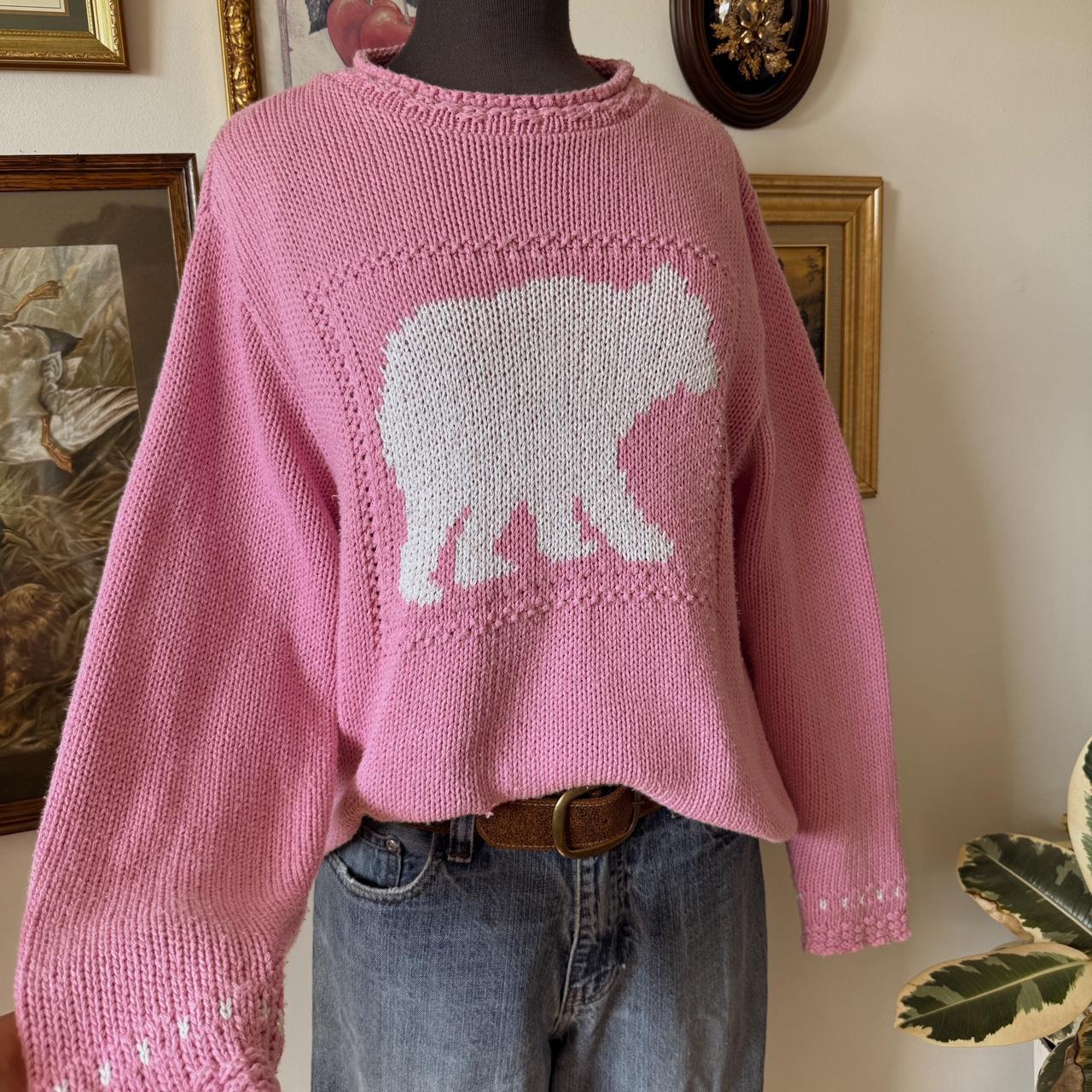 Pink polar bear chunky knit sweater (L)