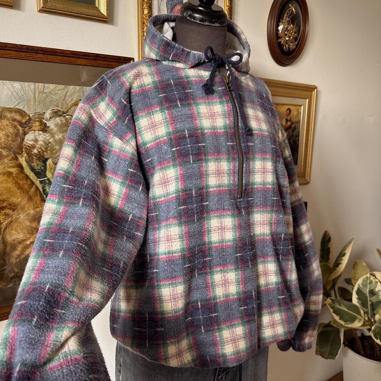 Navy cabincore flannel hoodie (L)