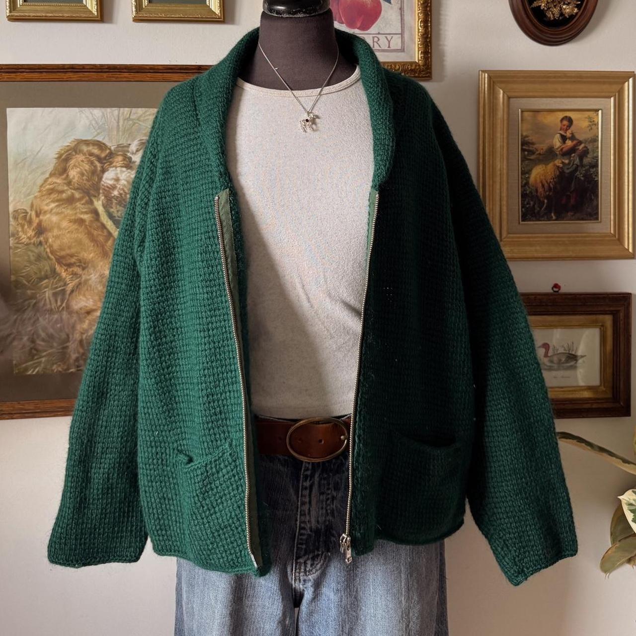 Forest green knit zip up cardigan (XL)