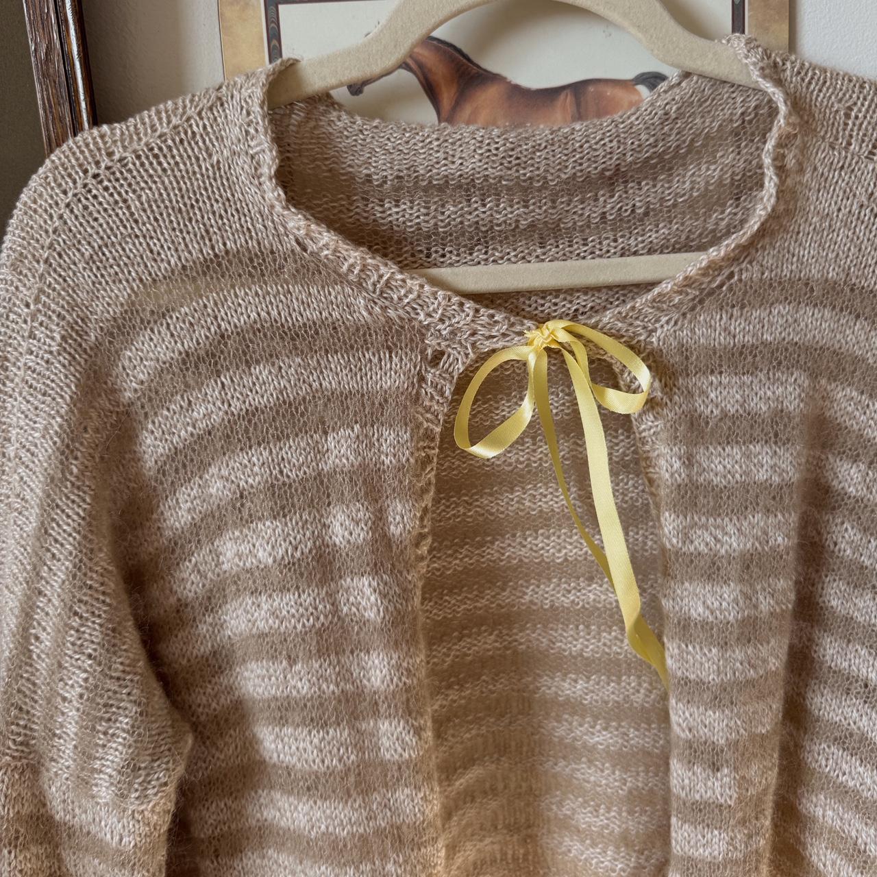 Cream striped hand knit cardigan (S/M)