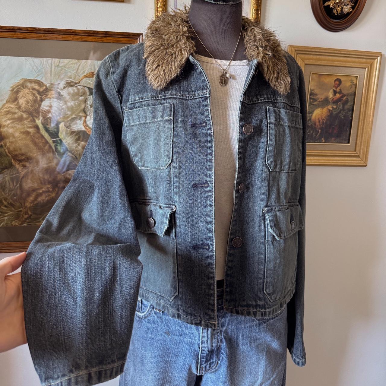 Y2k fur collar denim jacket (S/M)