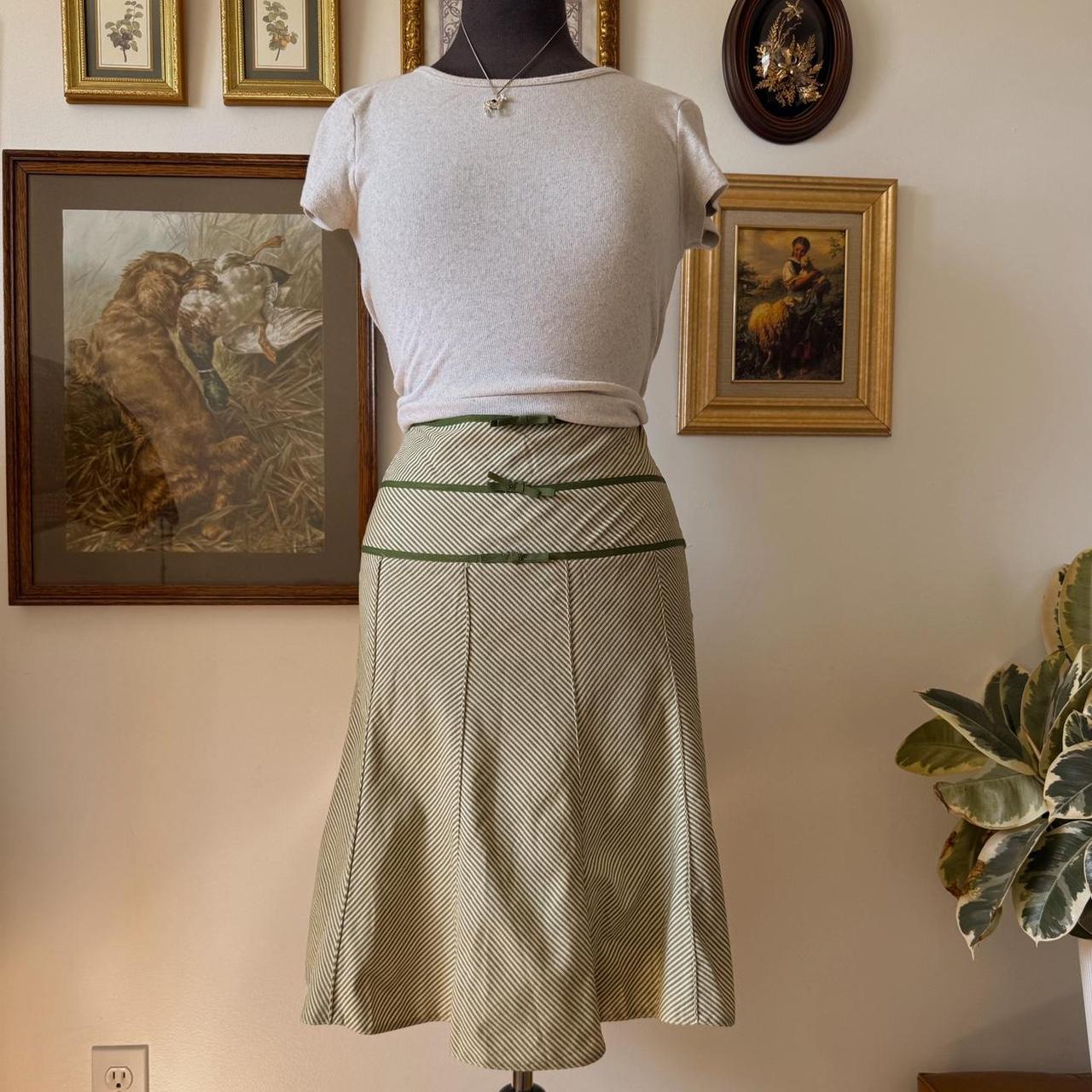 Y2K green striped midi skirt (S)