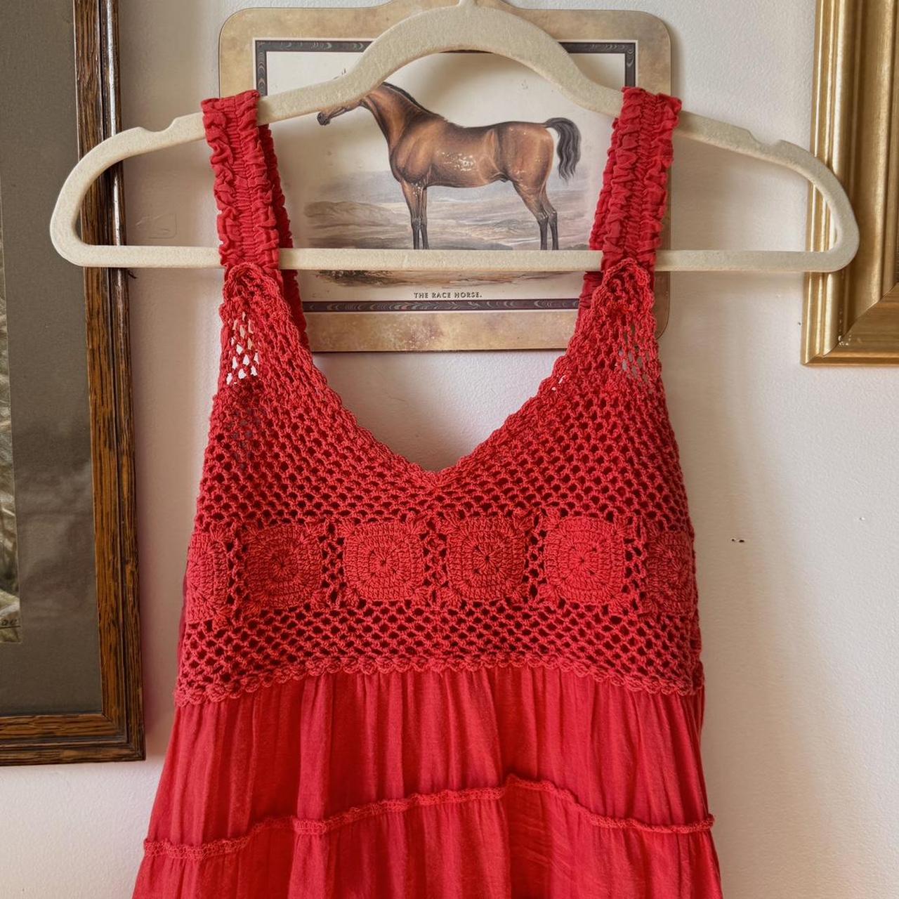 Red crochet boho mini dress (S)