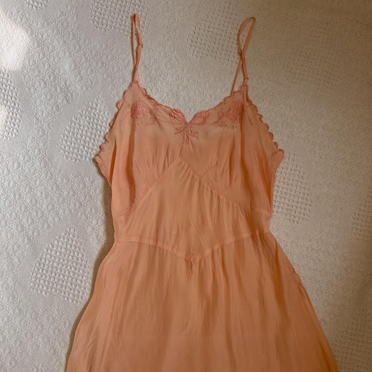 Peach bow embroidered slip dress (XS)