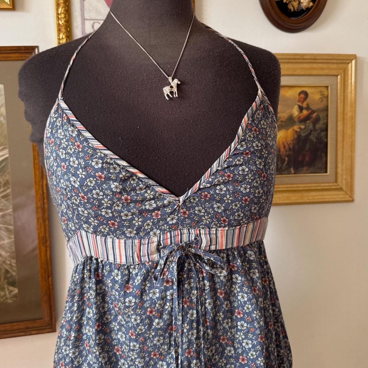 Navy floral y2k halter mini dress (S)