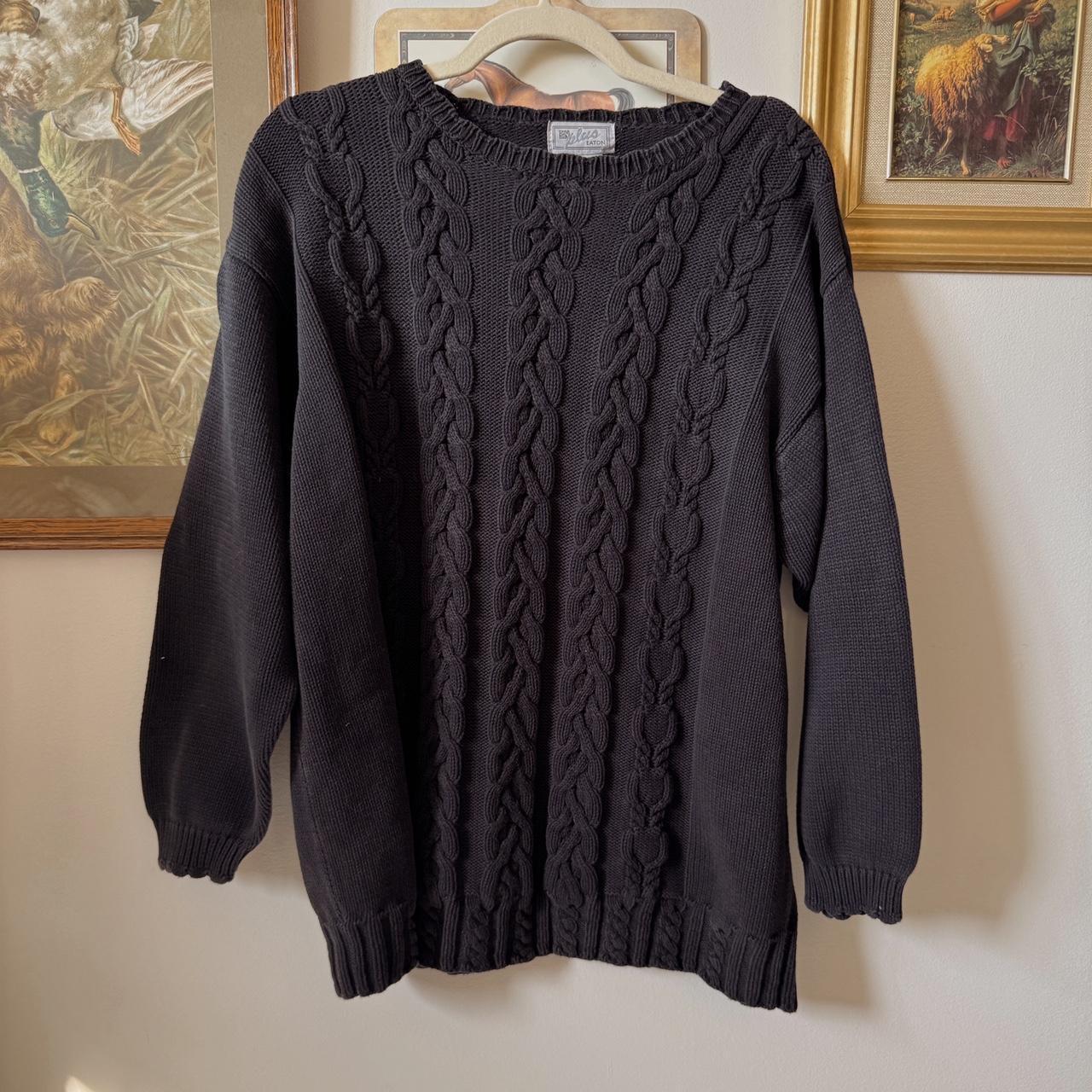 Black cotton cable knit sweater (L)