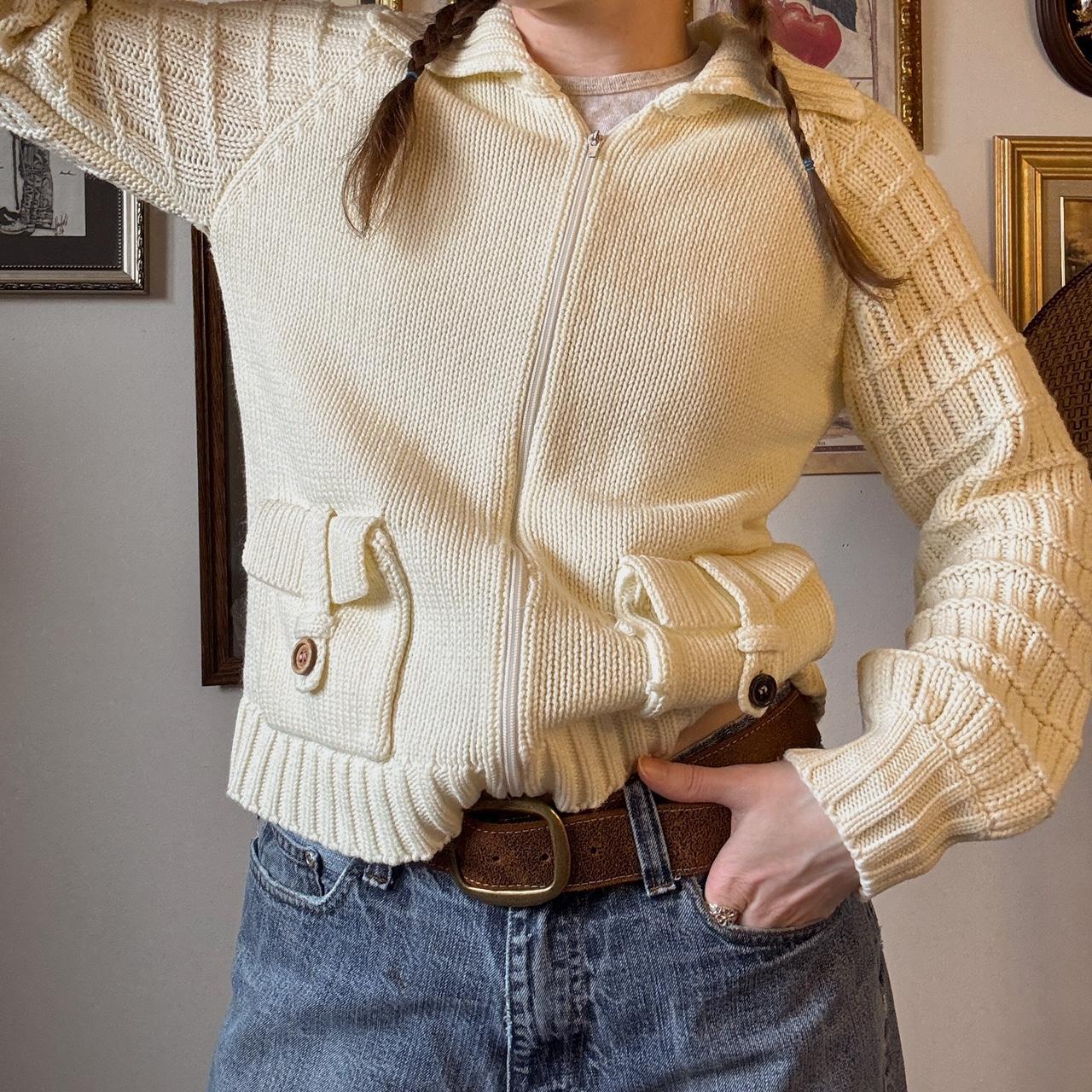 Cream handknit zip up cardigan (M)