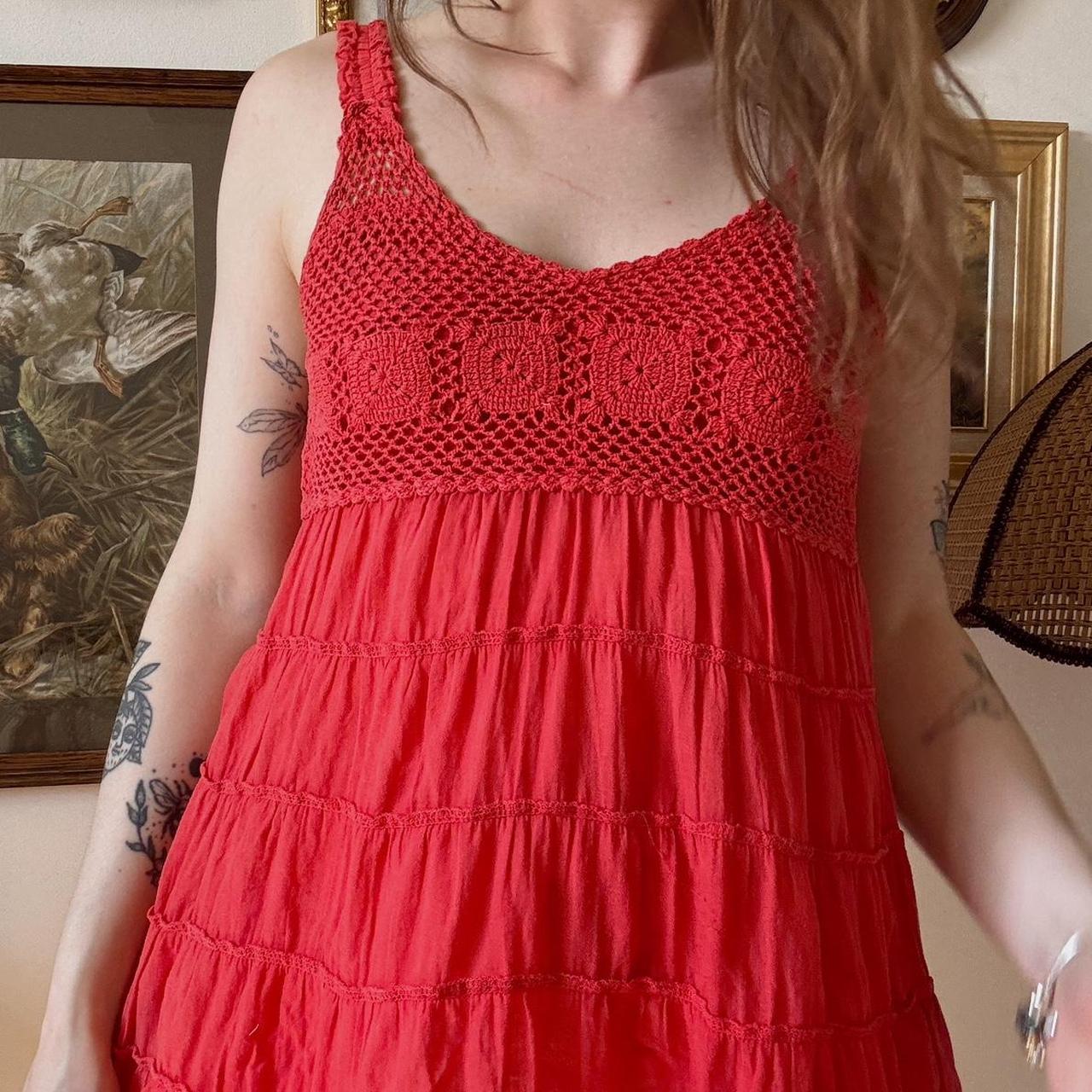 Red crochet boho mini dress (S)