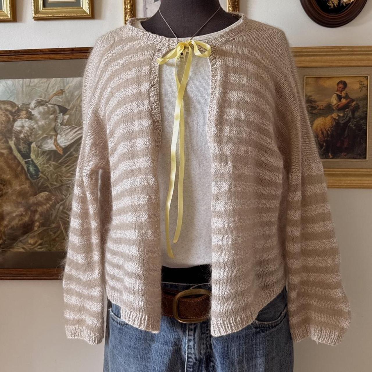 Cream striped hand knit cardigan (S/M)