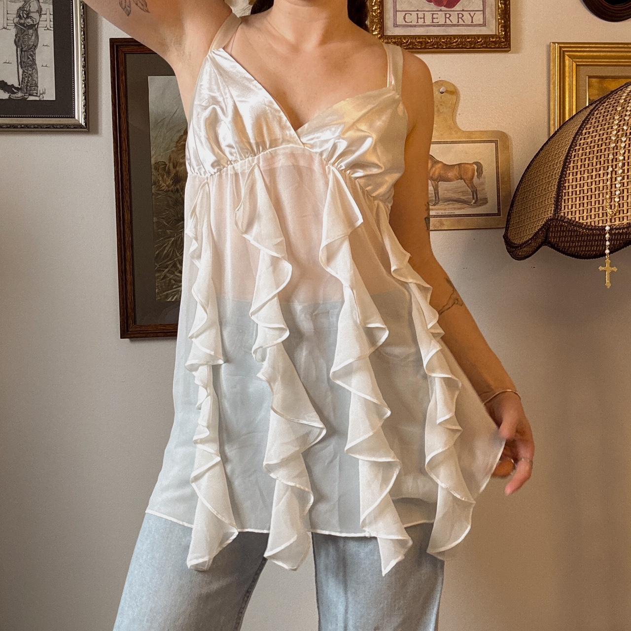 Cream ruffle sheer tank (L)