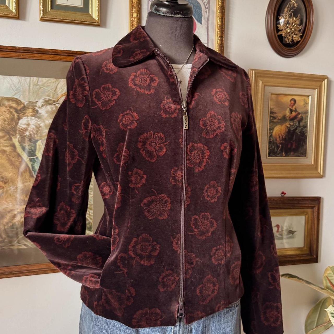 Brown floral velour jacket (M)