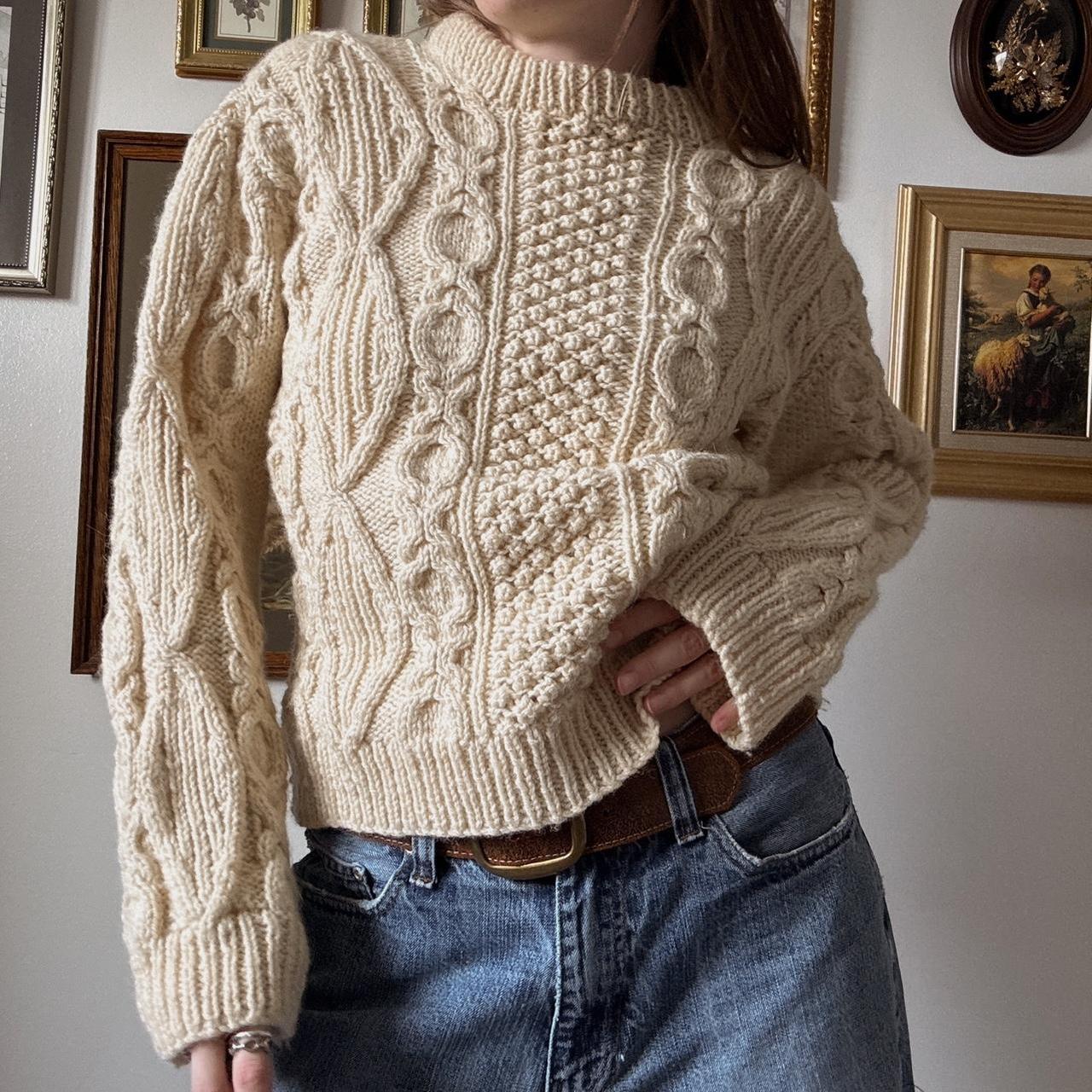 Cream wool fisherman cable knit (S)