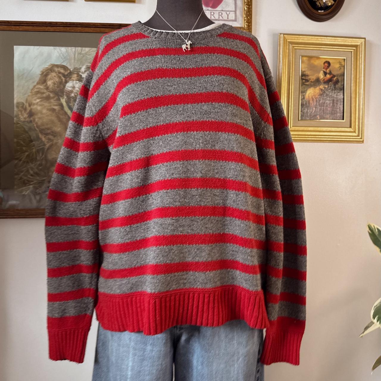 Cherry red striped knit sweater (XL)