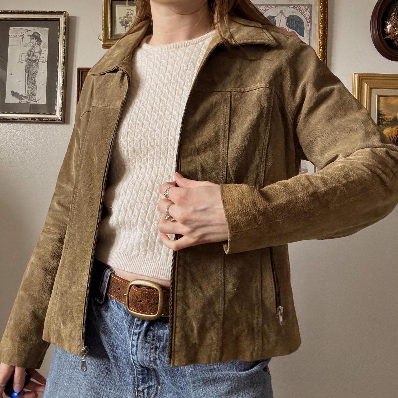 Green suede leather jacket (M)