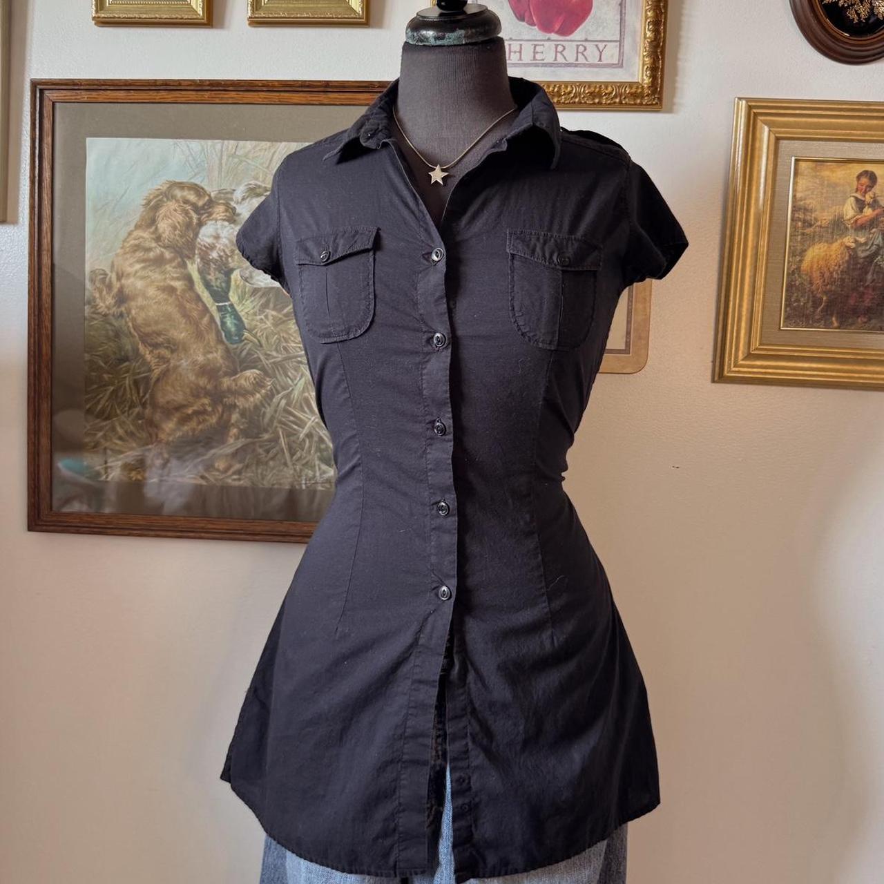 Black cotton cap sleeve button up (M)