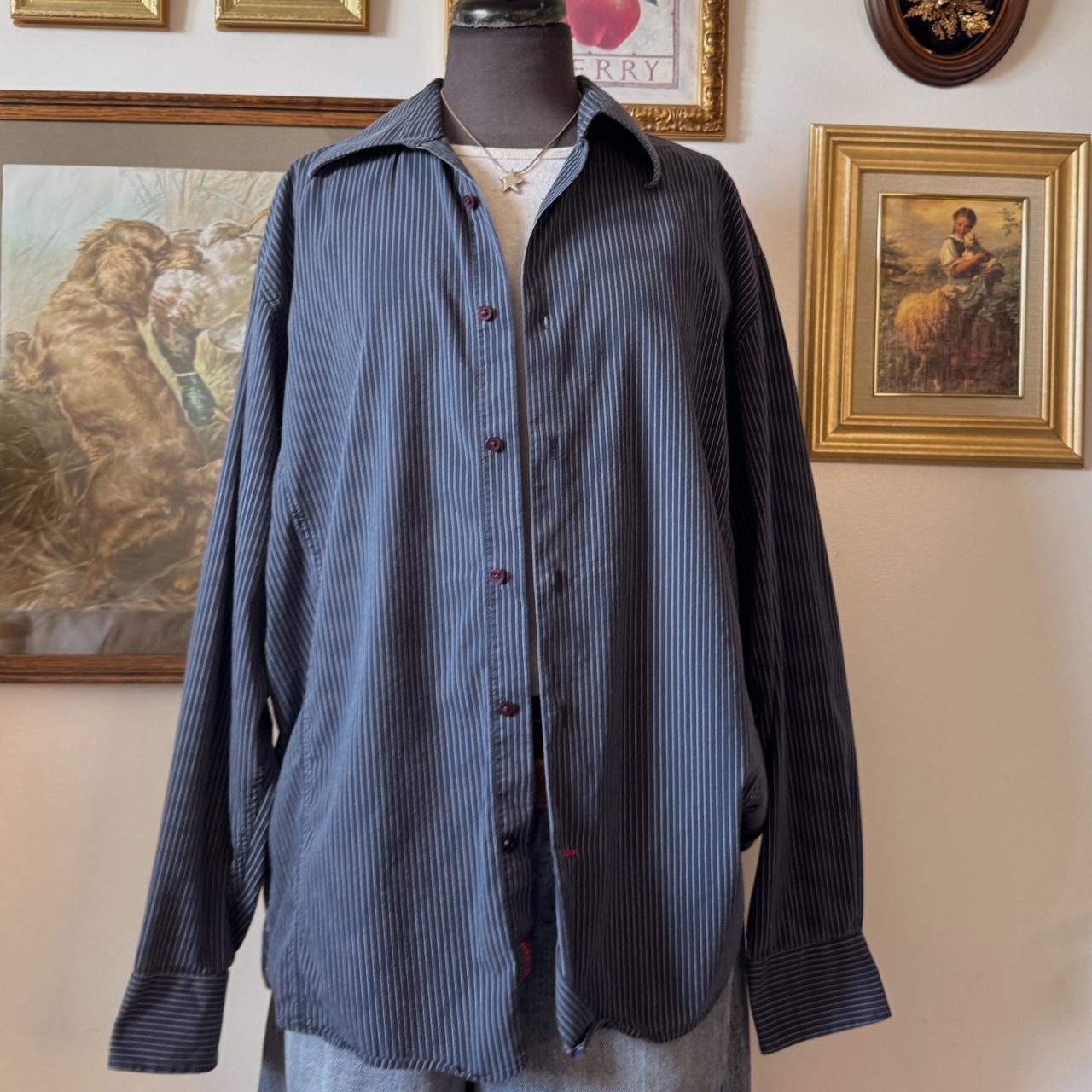Navy pinstripe button up (L)