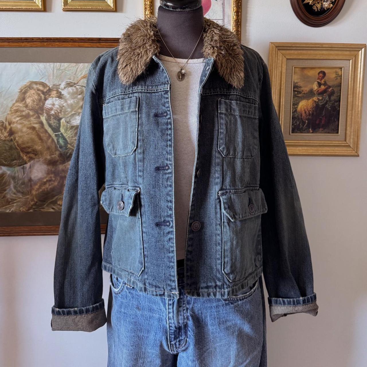 Y2k fur collar denim jacket (S/M)