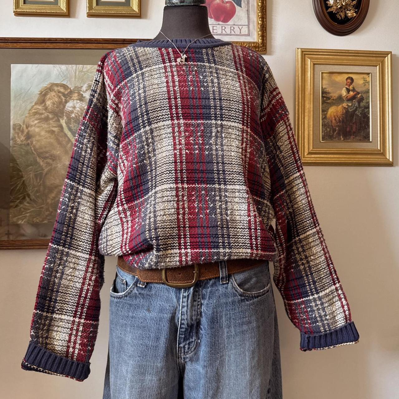 Vintage plaid knit slouchy sweater (L)