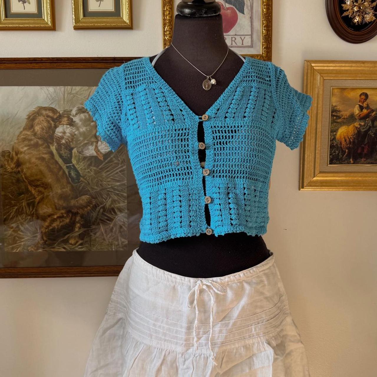 Ocean blue crochet top (M)