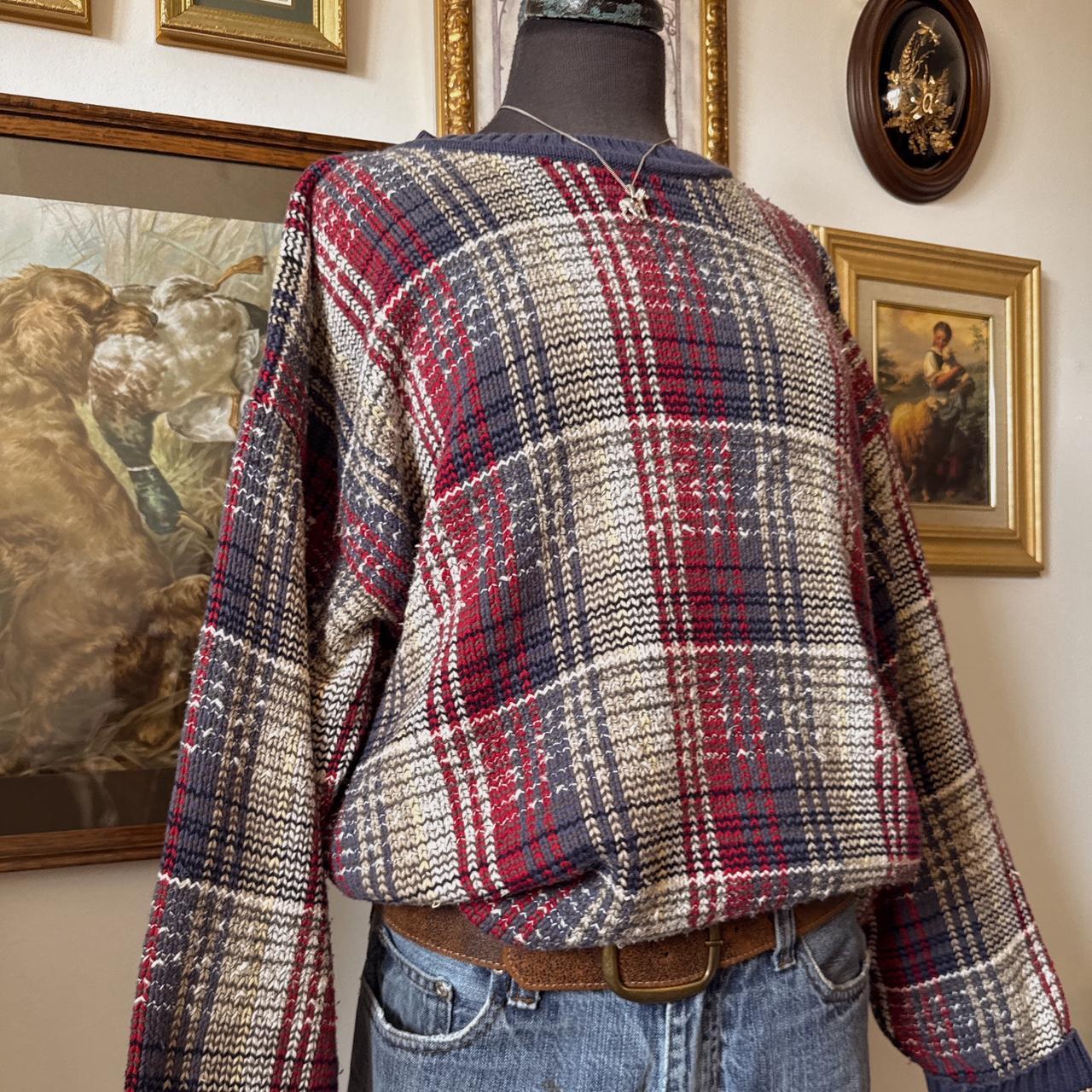 Vintage plaid knit slouchy sweater (L)