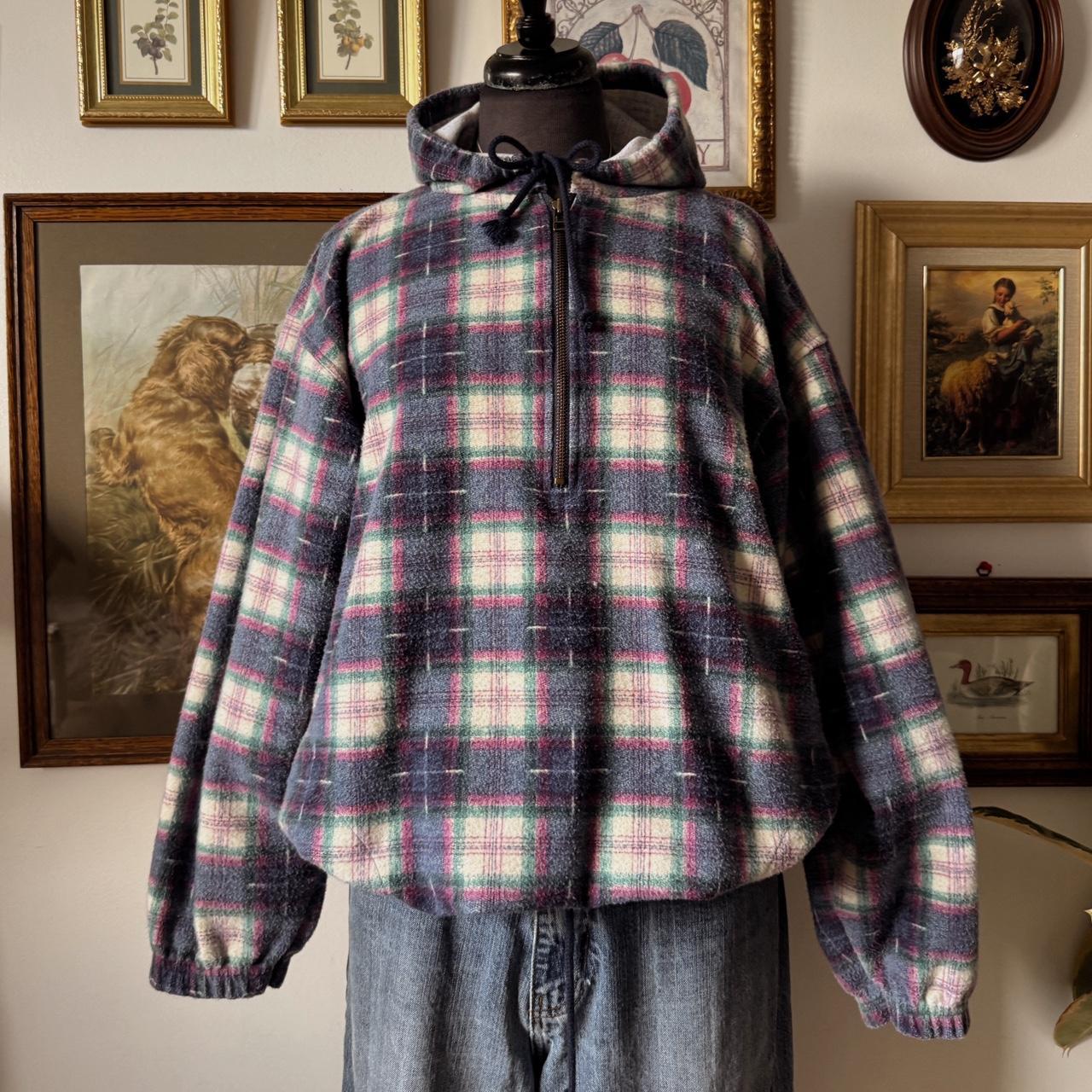Navy cabincore flannel hoodie (L)