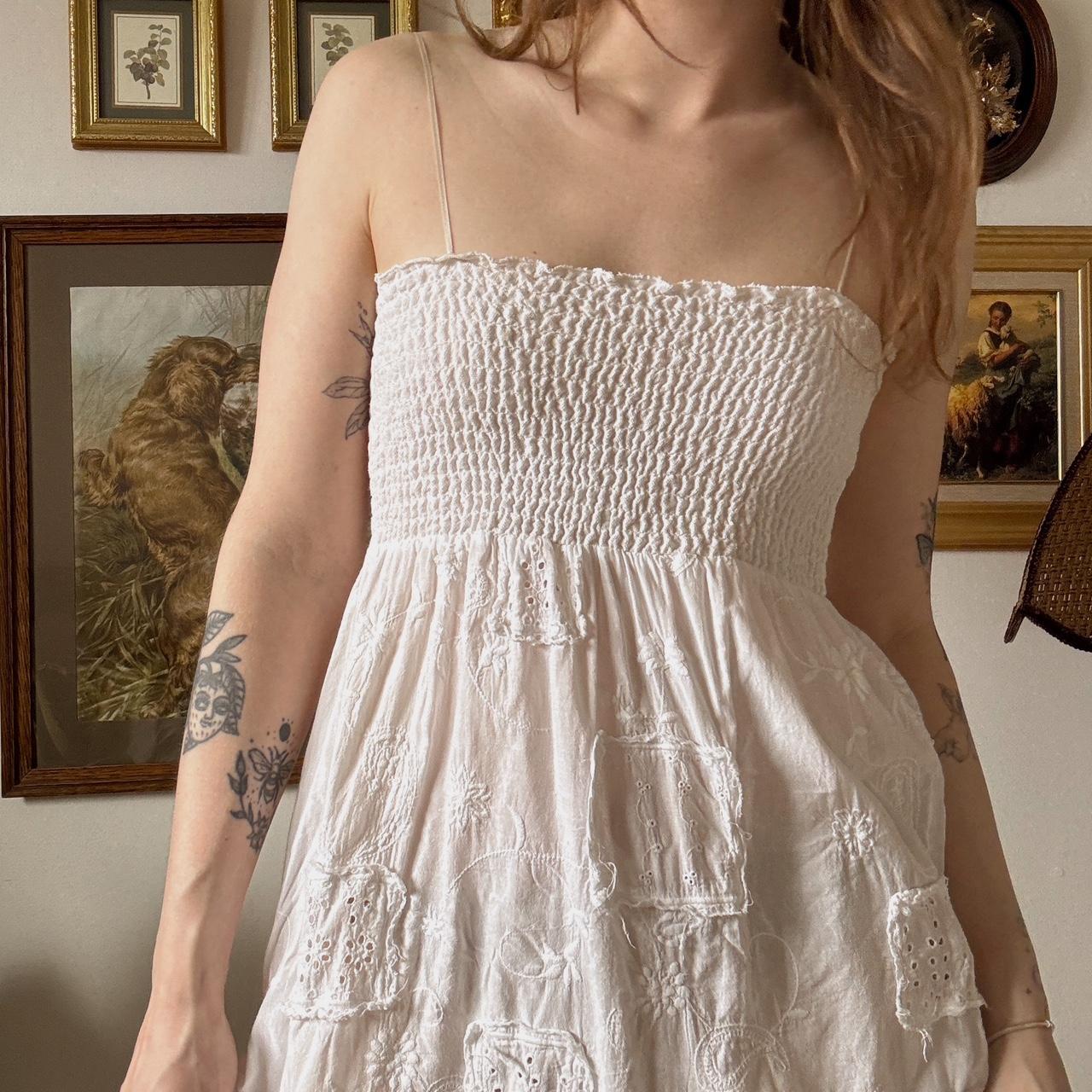 Whimsical patchwork white dress (M)