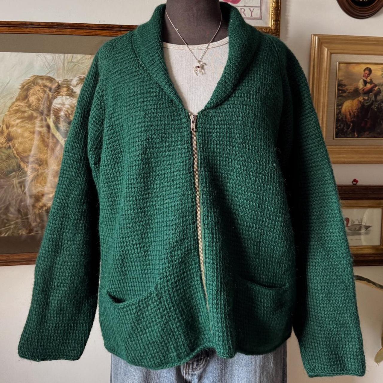 Forest green knit zip up cardigan (XL)
