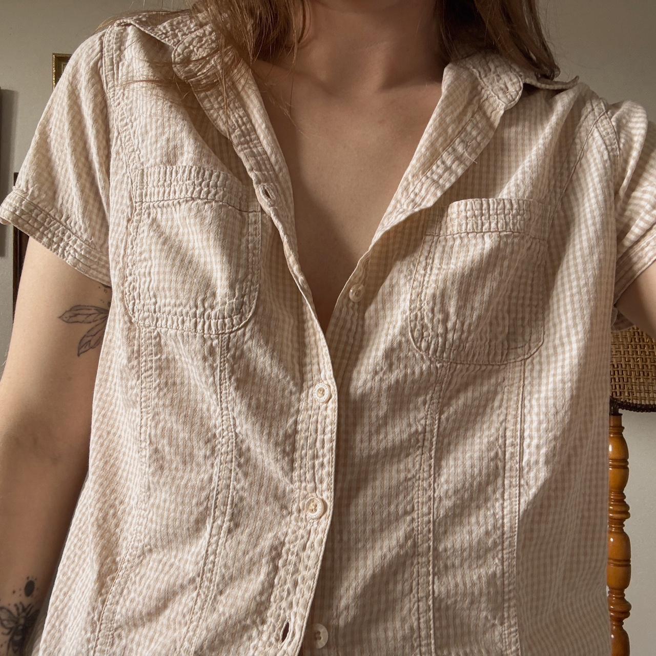 Cream gingham button up (M)