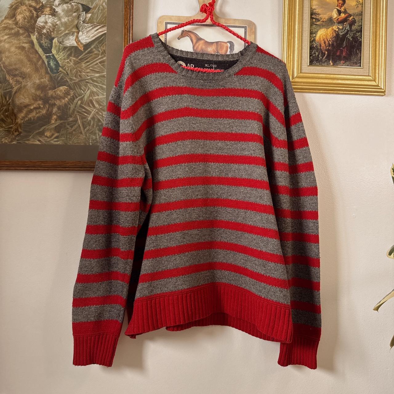 Cherry red striped knit sweater (XL)