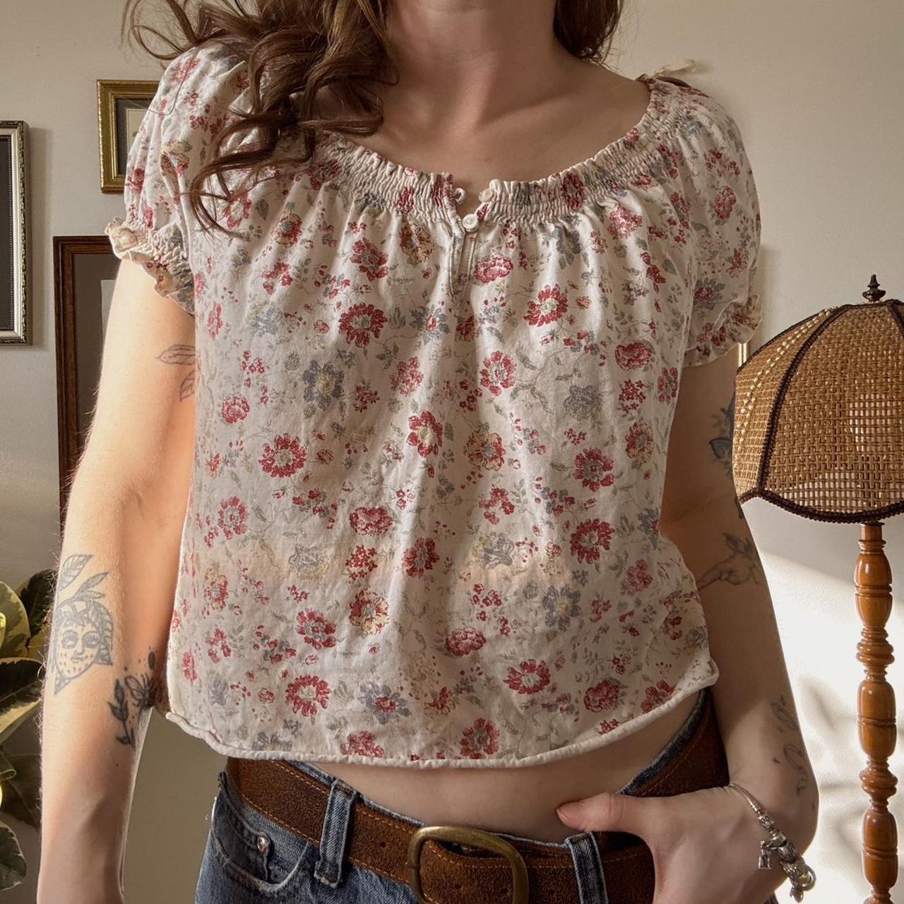 Cream floral milkmaid top (L)